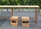 Temporary wood table and stool at street food. Thailand