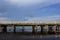 Temporary wooden bridge across the river