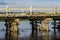 Temporary wooden bridge across the river