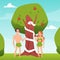 Temptation of Adam and Eve with forbidden fruit, flat vector illustration.