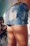 Temptation seduction legs buttocks denim shorts