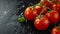 The Tempting Allure of Cumato: A Captivating Display of Ripe, Juicy Tomatoes on a Mysterious Black C