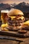 Tempting Burger and Beer Delight in Warmly Lit Scene