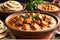 A Tempting Close-Up of Sizzling Butter Chicken: Marinated Pieces Glistening with Herbs and Spices in a Rich Creamy Sauce