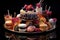 A tempting display of decadent desserts, assortment on black background