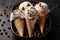 Tempting display flat lay showcases mouthwatering chocolate chips ice cream in detail