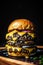 Tempting hamburger set against a dark background