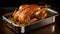 Tempting and mouthwatering roast chicken sizzling in a hot pan, creating a delightful aroma