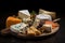A Tempting Selection of Cheeses Arranged on a Rustic Cheese Board for a Gourmet Experience