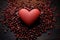 Tempting Treat: Red heart formed from delectable chocolate, surrounded by a mesmerizing cocoa background, enticing with its allure