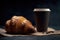 Tempting Treat: Savory Aroma of Coffee in a Paper Cup Paired with a Flaky Croissant