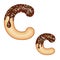 Tempting typography. Font design. 3D donut letter C glazed with chocolate cream and candy