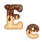 Tempting typography. Font design. 3D donut letter E glazed with chocolate cream and candy