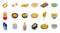 Tempura icons set isometric vector. Shrimp appetizer