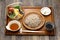 tempura soba, Japanese buckwheat noodles with assorted tempura