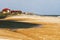 TEMRYUK, RUSSIA - JULY 31, 2018: Tourists vacationing on the beach of the Sea of â€‹â€‹Azov in the village of Peresyp