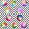 ten bright glowing rainbow balls