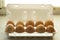 Ten chicken eggs brown color in open foam packaging