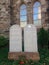 Ten Commandments Written on Stone Tablets in front of a Church.