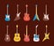 ten guitars instruments musicals set icons