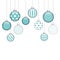 Ten Hanging Christmas Baubles With Different Pattern Turquoise White Silver