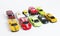 Ten modern racing colorful toy cars