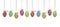 Ten plain monochrome multicoloured Easter eggs hanging on ribbons with coloured bows.