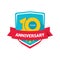 Ten years anniversary sticker vector, color 10th party label