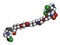 Tenapanor drug molecule. 3D rendering. Atoms are represented as spheres with conventional color coding: hydrogen white, carbon