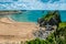 Tenby Wales England - oil painting. Landscape by the sea. Design for a postcard, fridge magnet.