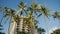 Tender blue sky over modern building of comfortable hotel hyatt and exotic trees on tropical islands Maui, Hawaii