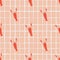 Tender bright seamless pattern with marine lobster ornament. Red little seafood shapes on pink chequered background