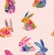 Tender bunnies seamless pattern isolated on pink background