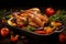 Tender and juicy roast chicken with crispy golden skin, cooked to perfection in a sizzling pan