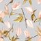 Tender jungle physalis flowers and leaves, exotic background pattern, realistic illustration. Summer texture, abstract grey orange