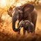 tender moment of a mother elephant gently nuzzling her newborn calf in a sun-drenched savannah by AI generated