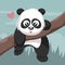 Tender panda bear climbing tree branch in Valentine