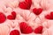 Tender pink and passion red hearts of chinese paper fans flying on pastel pink color as romantic Valentine day background, pattern