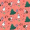 Tender red Christmas pattern with doodle elements