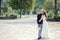 Tender romantic couple in wedding day in Naples, Italy