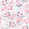 Tender seamless pattern with pink flowers on white background. Ditsy floral illustration.