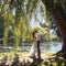 Tender Vow Exchange Beneath a Majestic Willow Tree