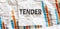 TENDER word text on the white memo note crupled sticker on chart background