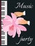 Tenderness and music. Symbolic vector illustration with a beautiful pink flower, hands of a musician and piano keyboard