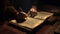 Tenebrist recreation of a sephardic writing with a candle