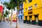 Tenerife. Colourful houses and palm trees on street in Puerto de