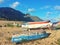 Tenerife, Spain ,August 2018: Fisher boats on Teresitas beach on sunny day.