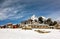 Tengboche Monastery with snow and blue sky