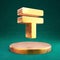 Tenge icon. Fortuna Gold Tenge symbol on golden podium