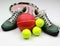 Tenis gear, shoes, racket, balls